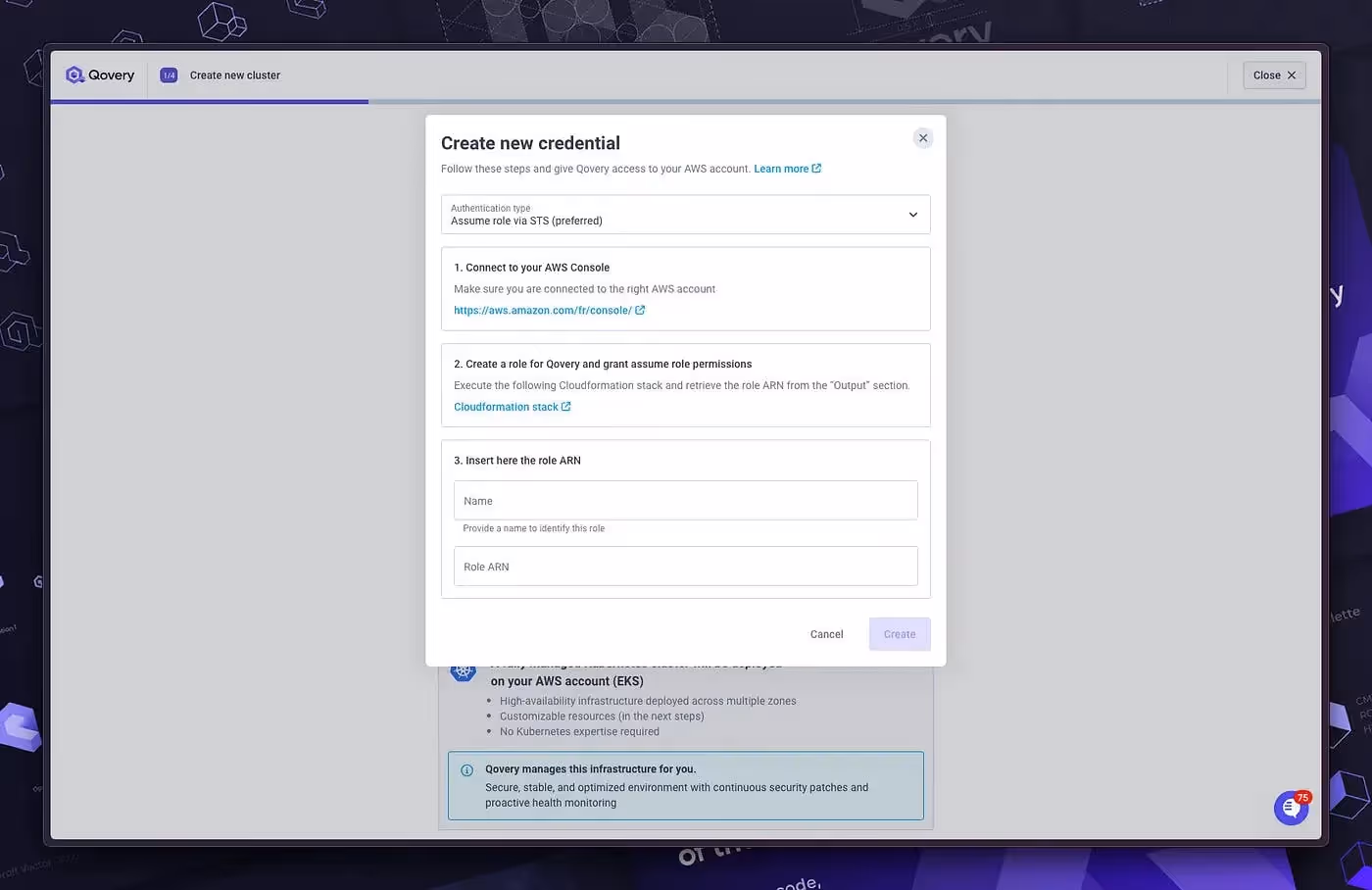 AWS STS Connection on Qovery