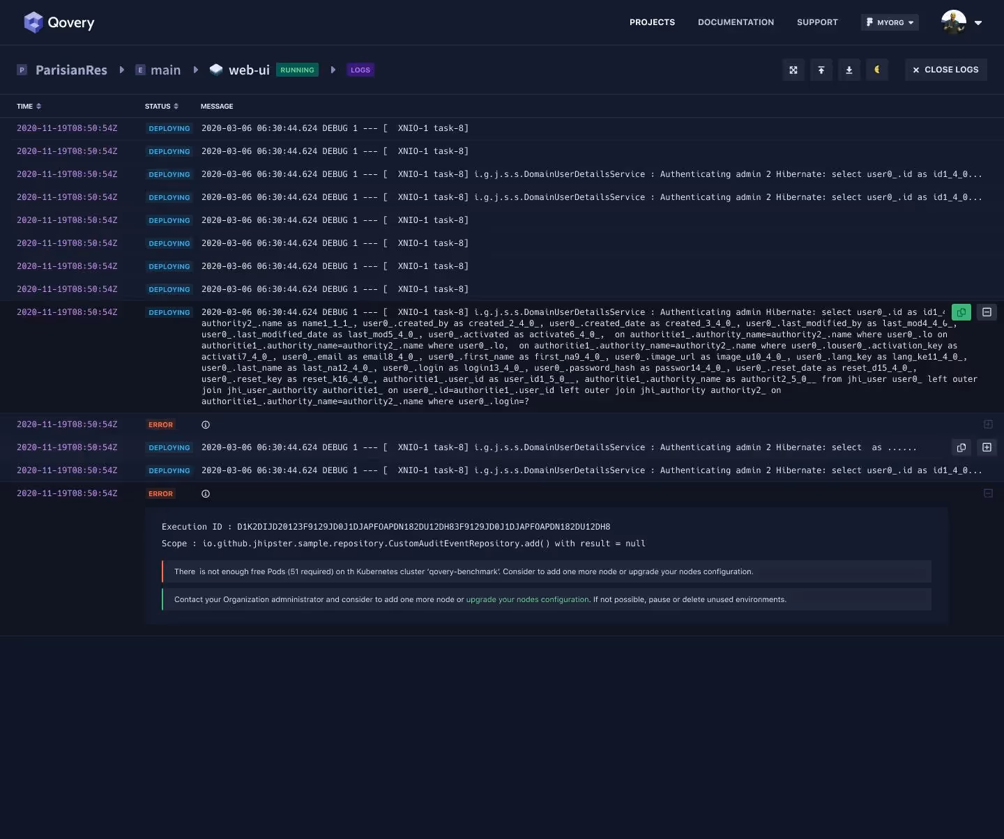 Better app logs management - Qovery