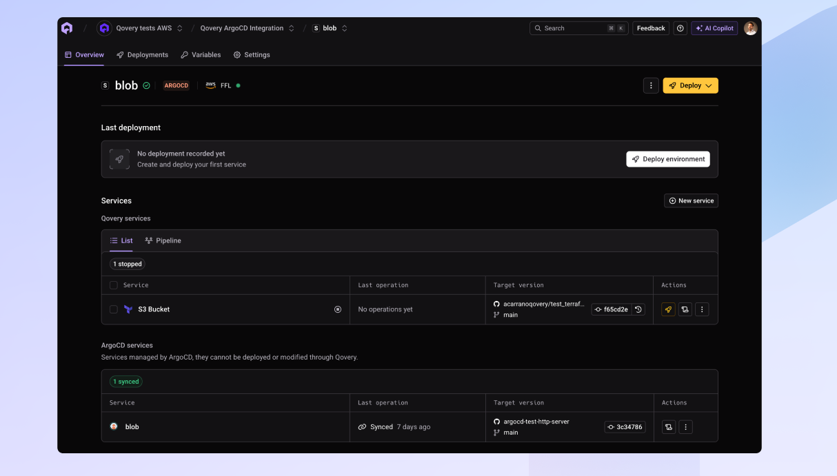 ArgoCD services and Qovery-native services side by side in a single environment