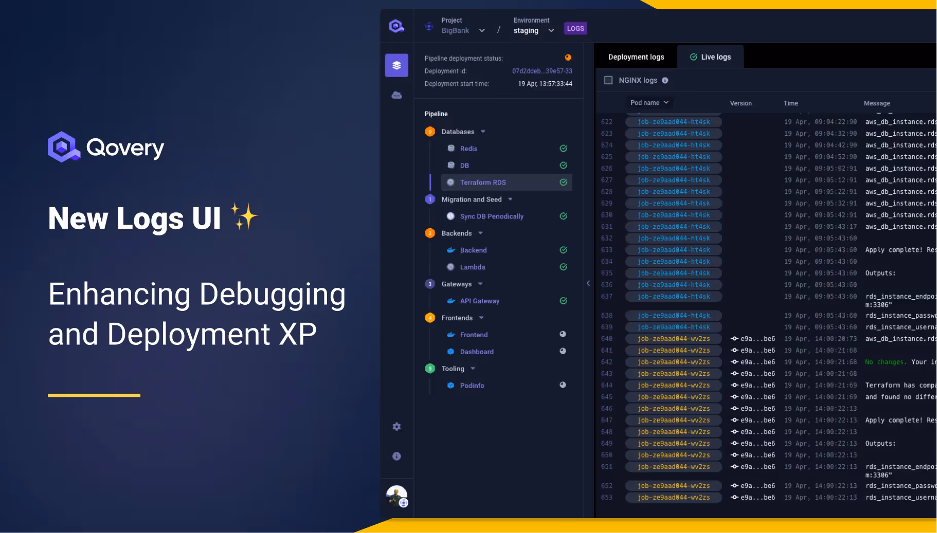 New Logs Interface: Enhancing Debugging and Deployment Experience
