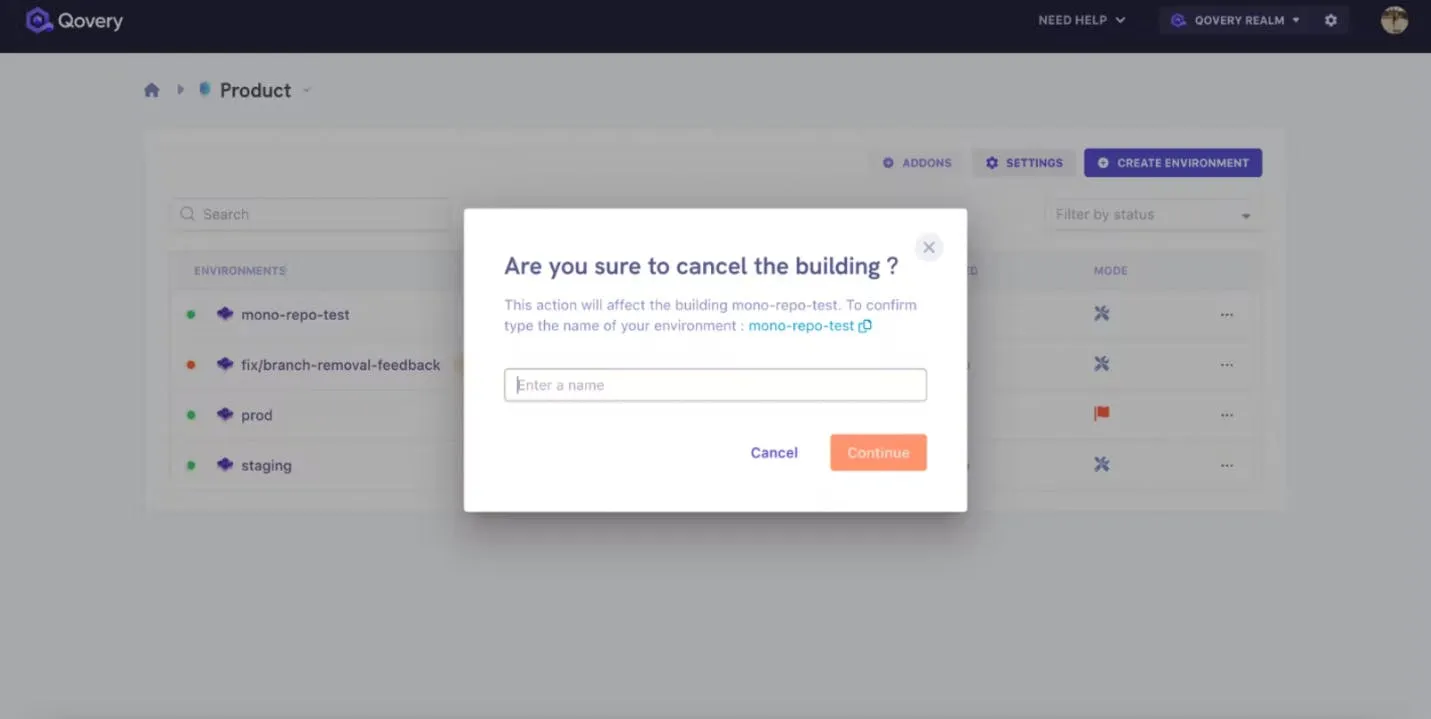 Cancel an environment building 