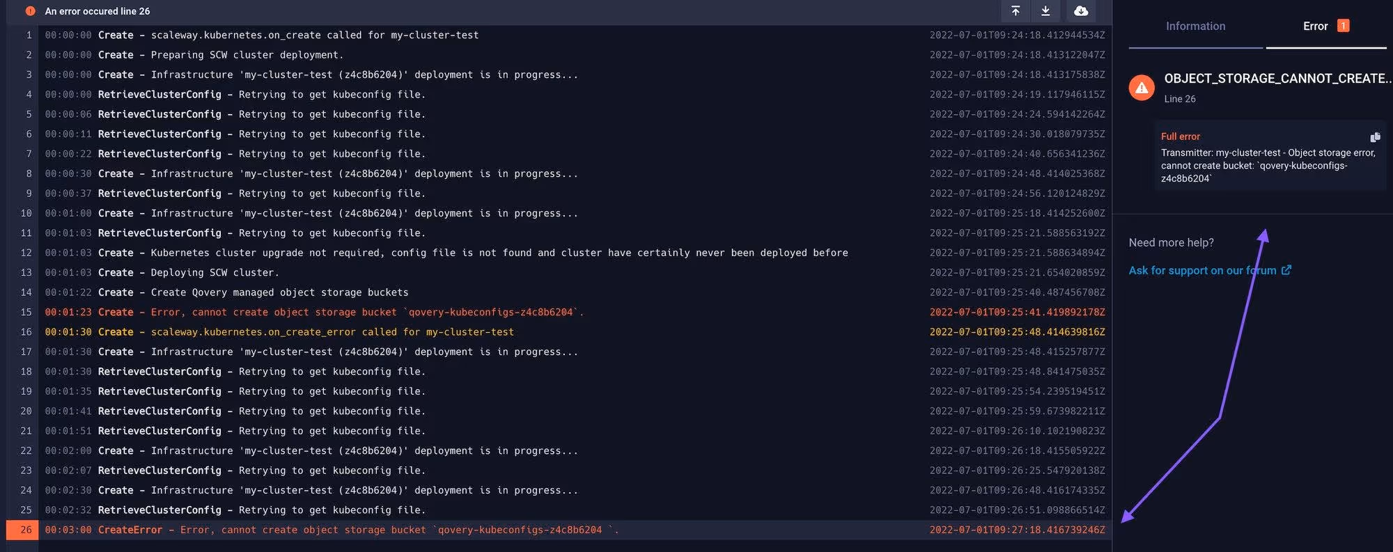 Error in Infrastructure Logs