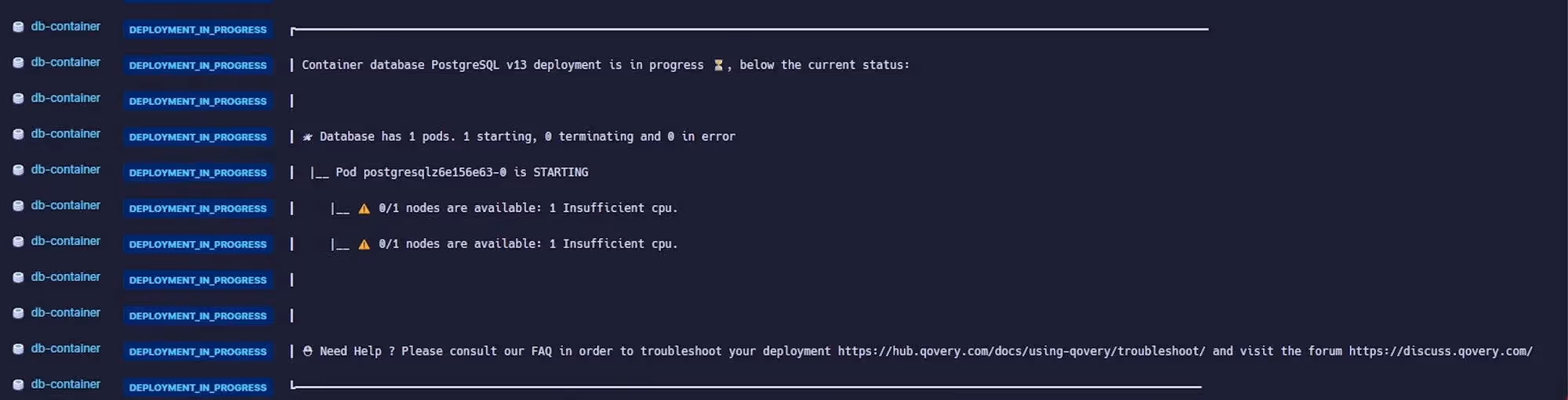 "Current Status" in Deployment Logs