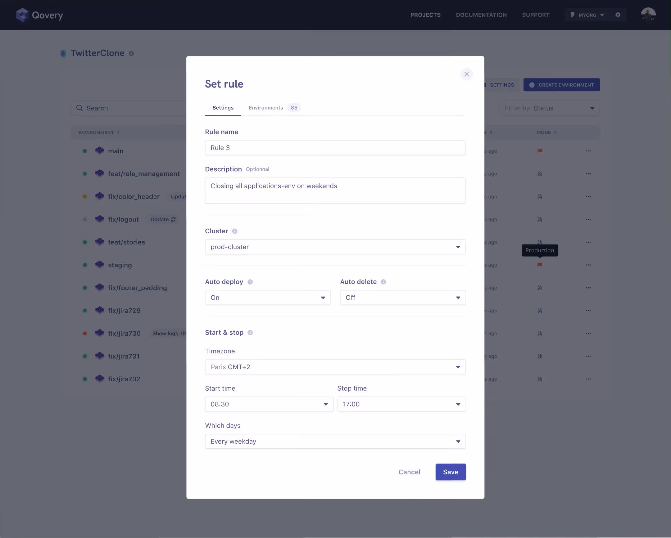 Qovery - manage deployment rules