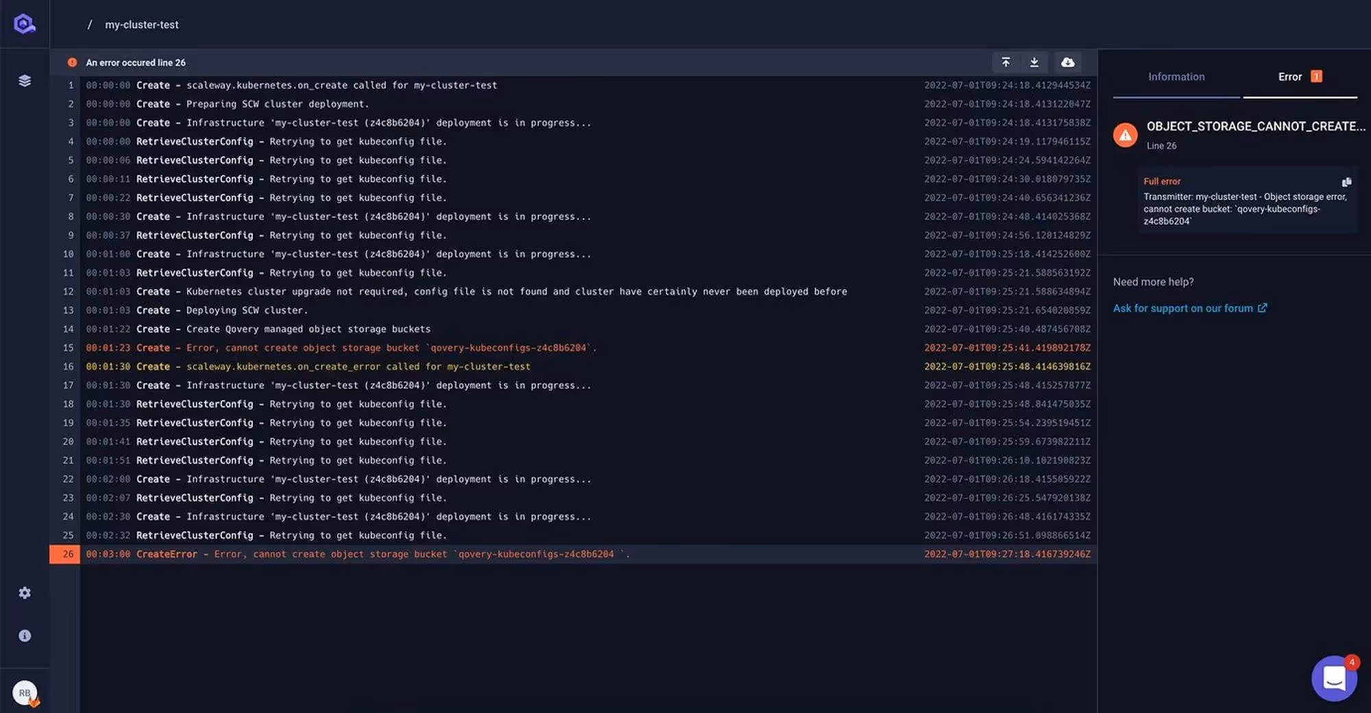 Infrastructure Logs