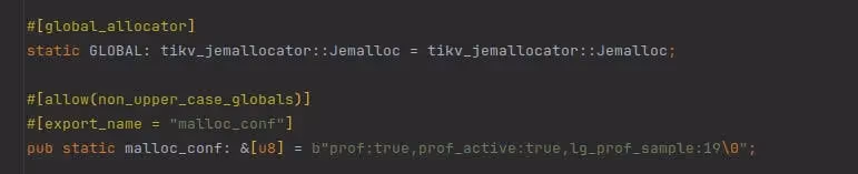 Rust code to set up jemalloc as the global allocator