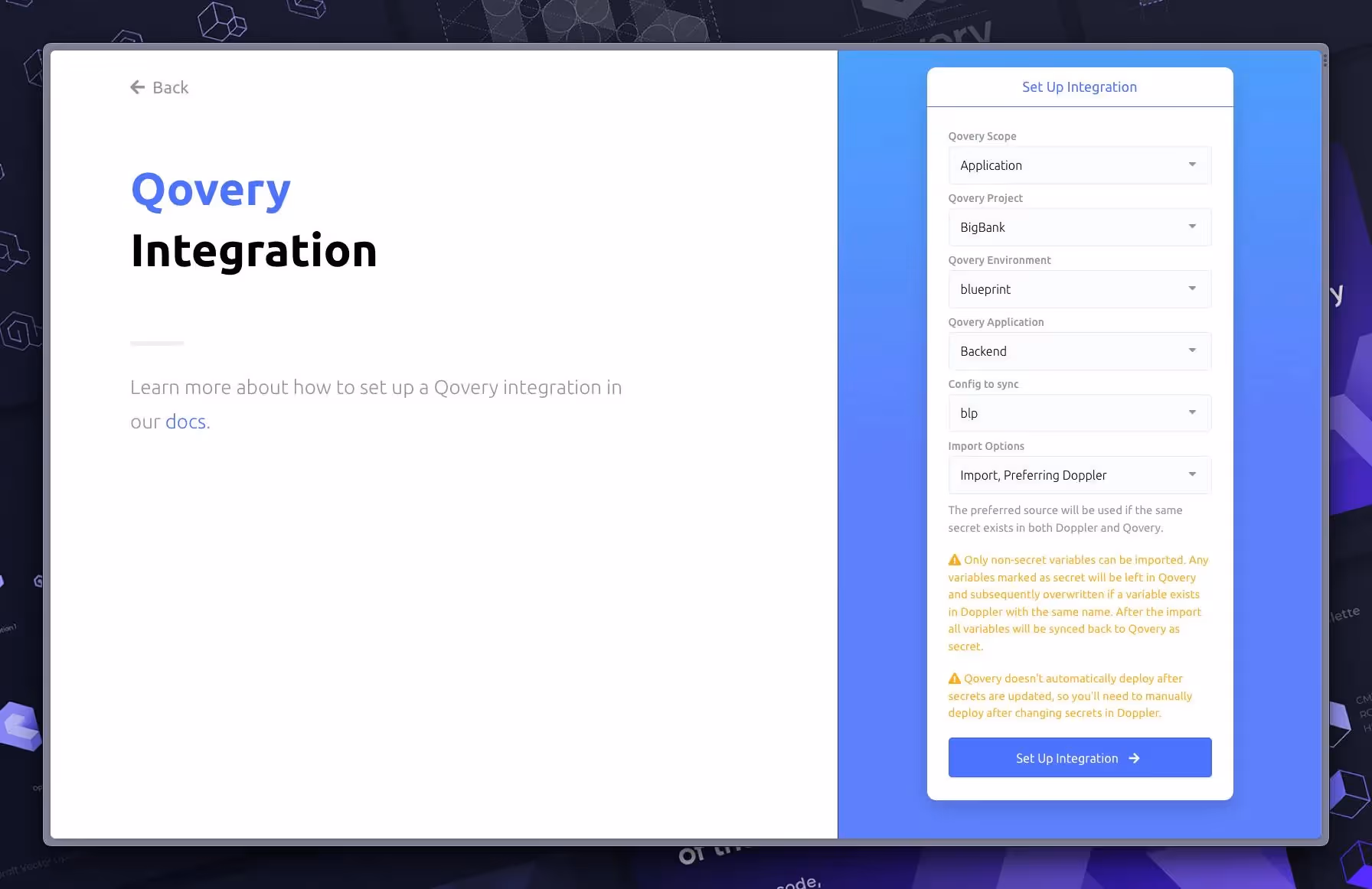 I configure Doppler to synchronize my secrets with my Backend app on Qovery