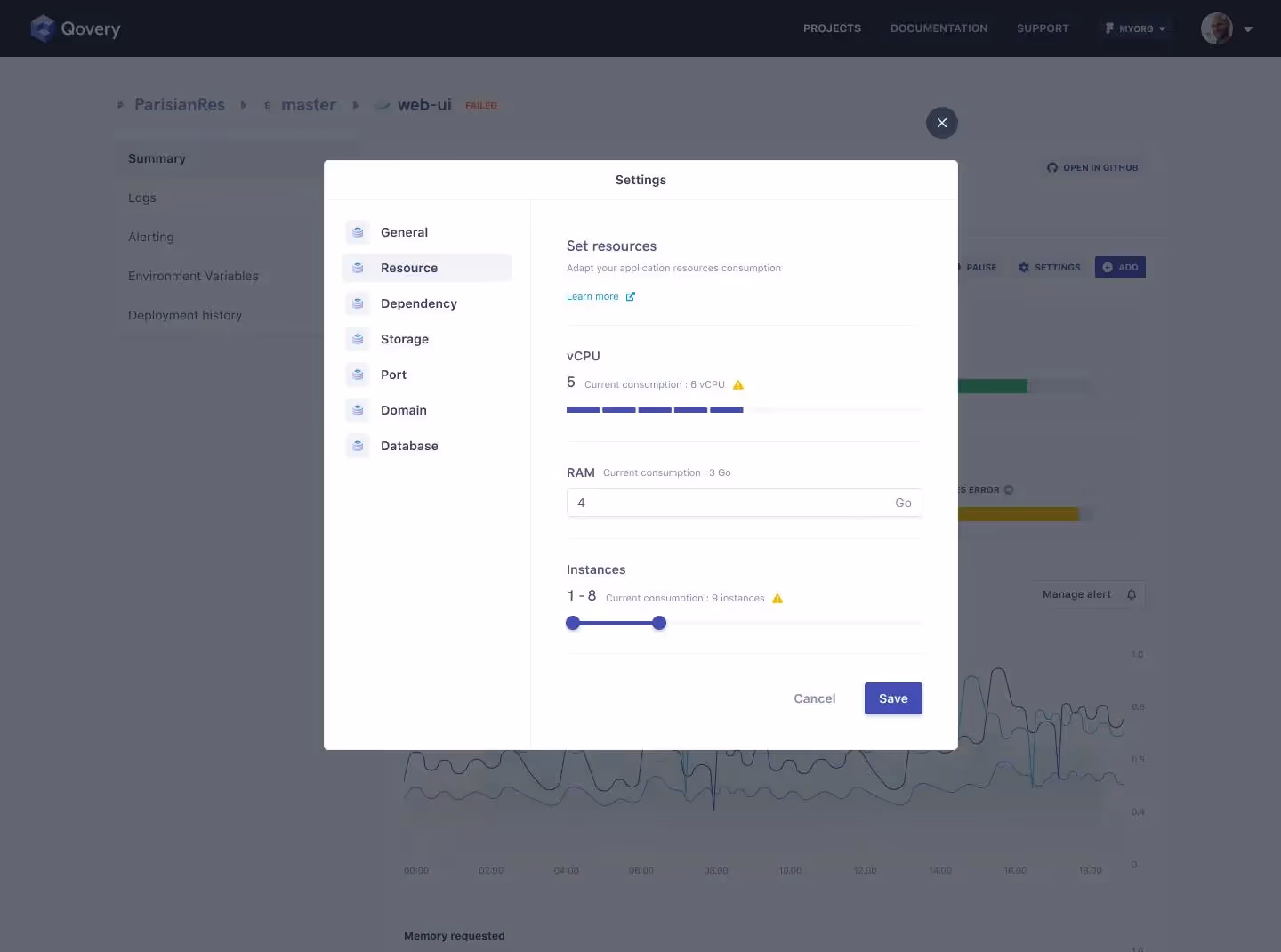 In development: this is the new web console to configure CPU, memory and other parameters..