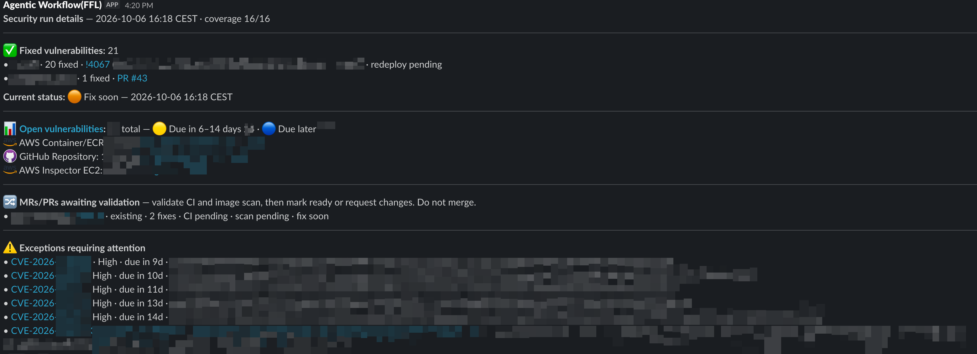 Security agent run report in Slack