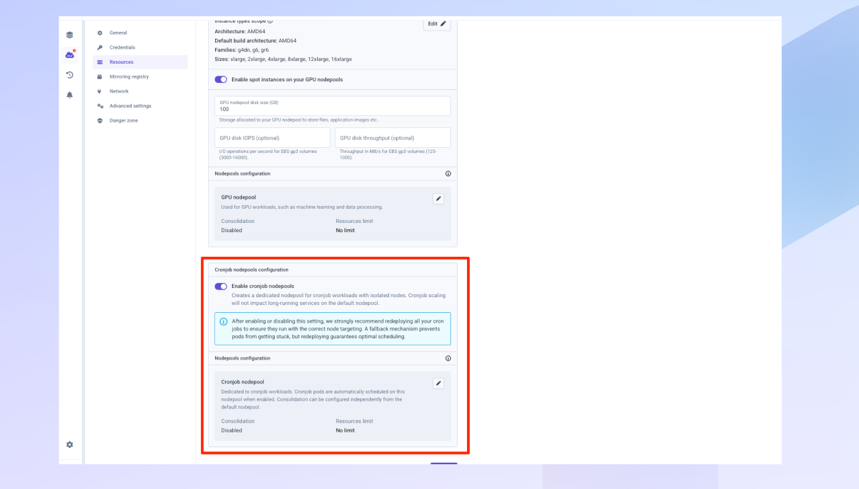Cronjob Nodepool configuration