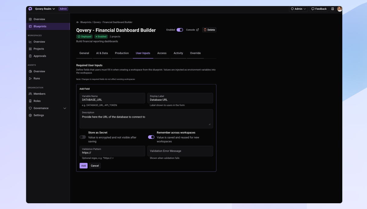 Blueprint user inputs