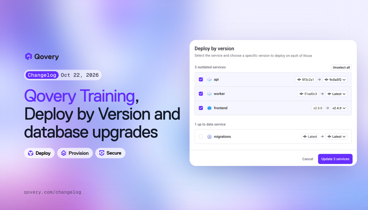 Qovery Training, Deploy by Version, and Blueprint Database Upgrades