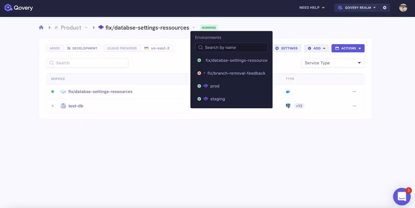 navigate from Application/Database/Environment with breadcrumbs