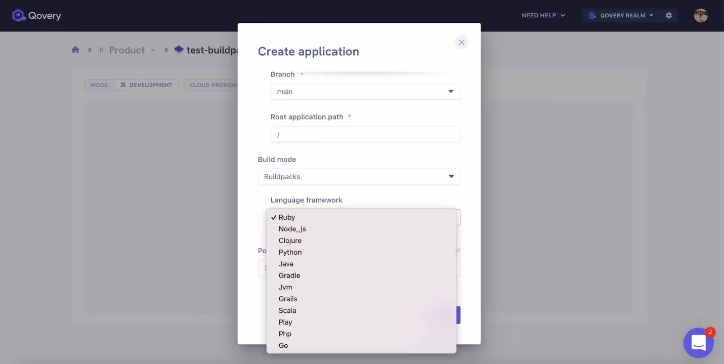 Specify buildpack language 