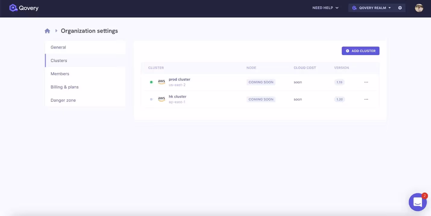 Cluster tab for multi cluster management