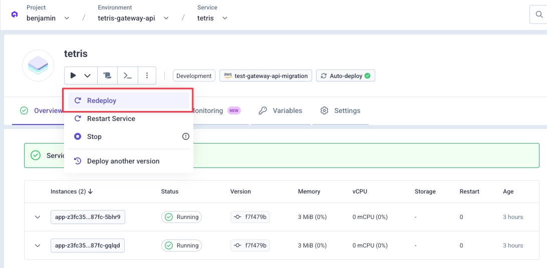 Redeploy your services exposed