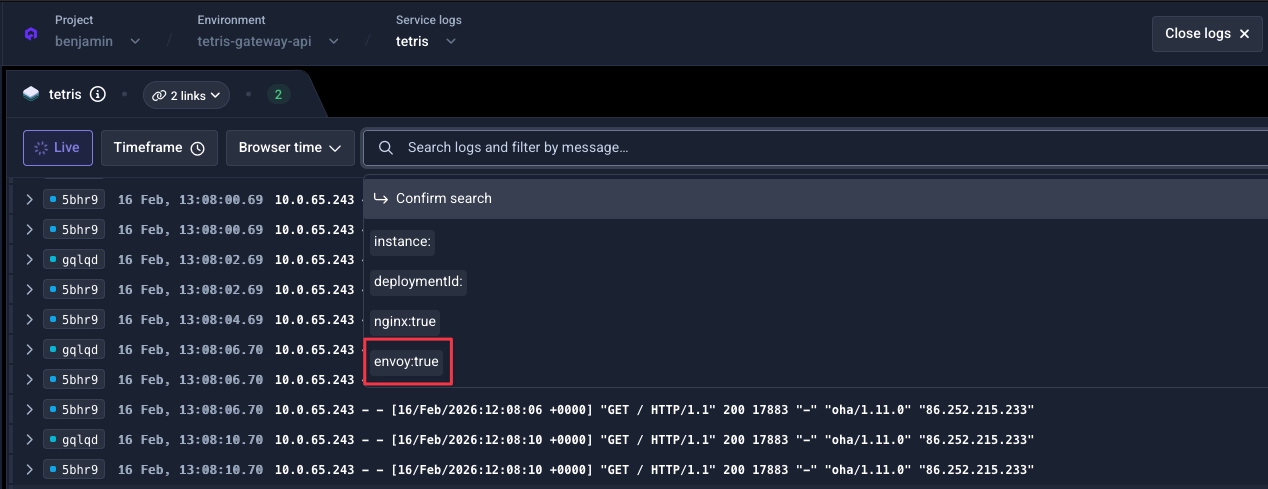 Select Envoy logs filter