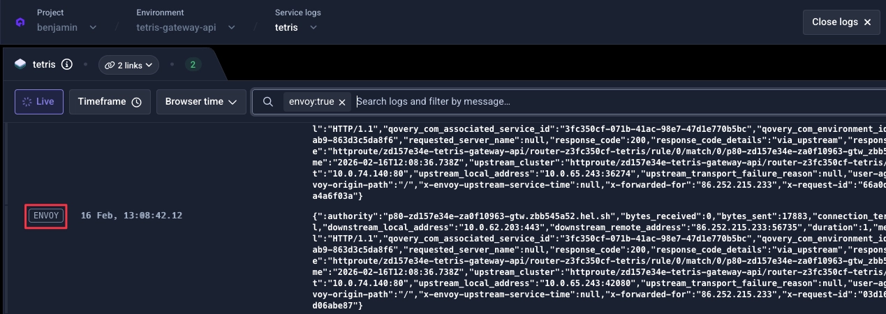 Envoy logs for your service