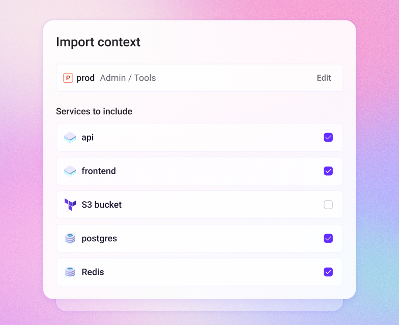 Qovery environment and service context selection for an agent