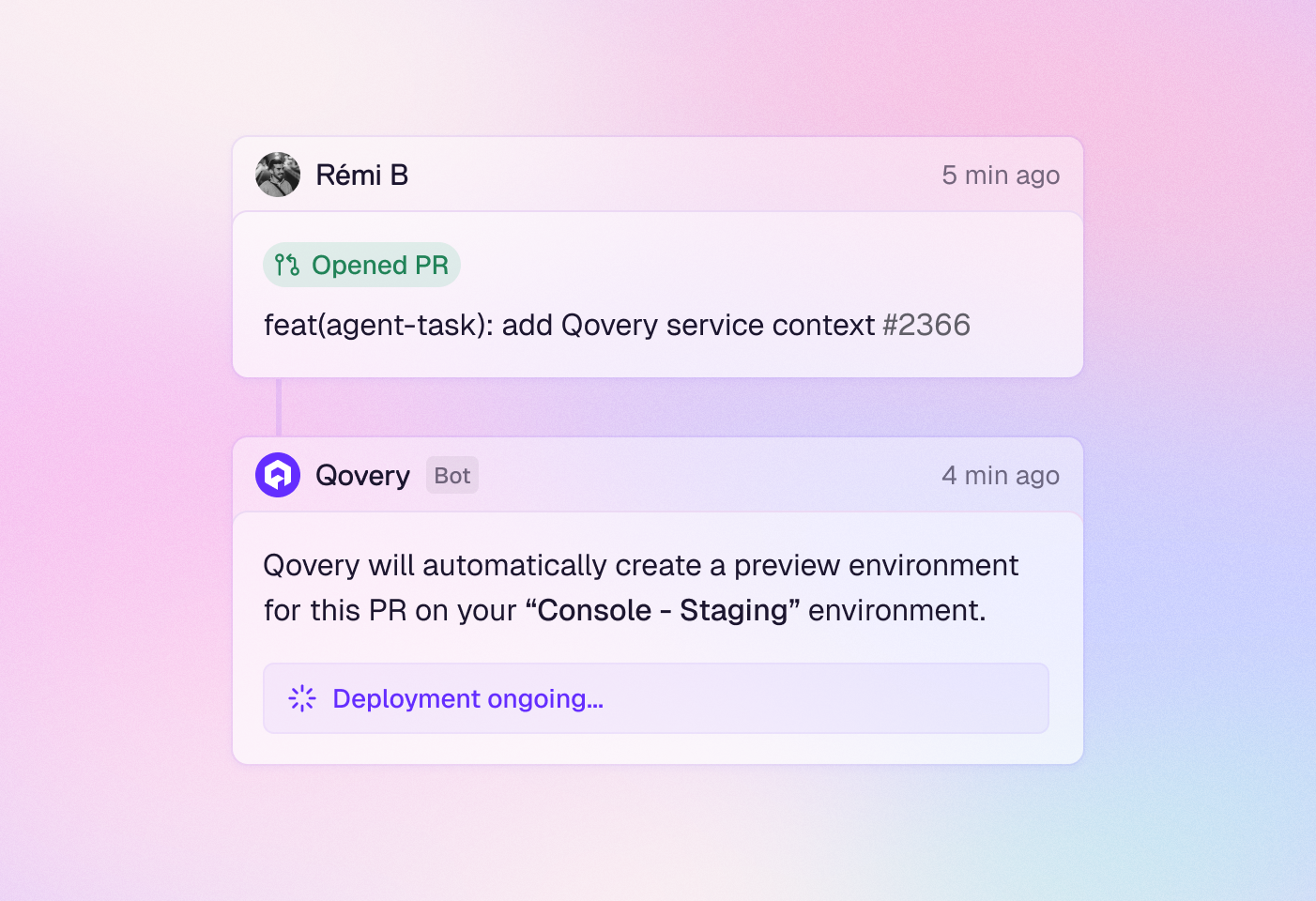 Qovery automatically creates a preview environment when a pull request is opened