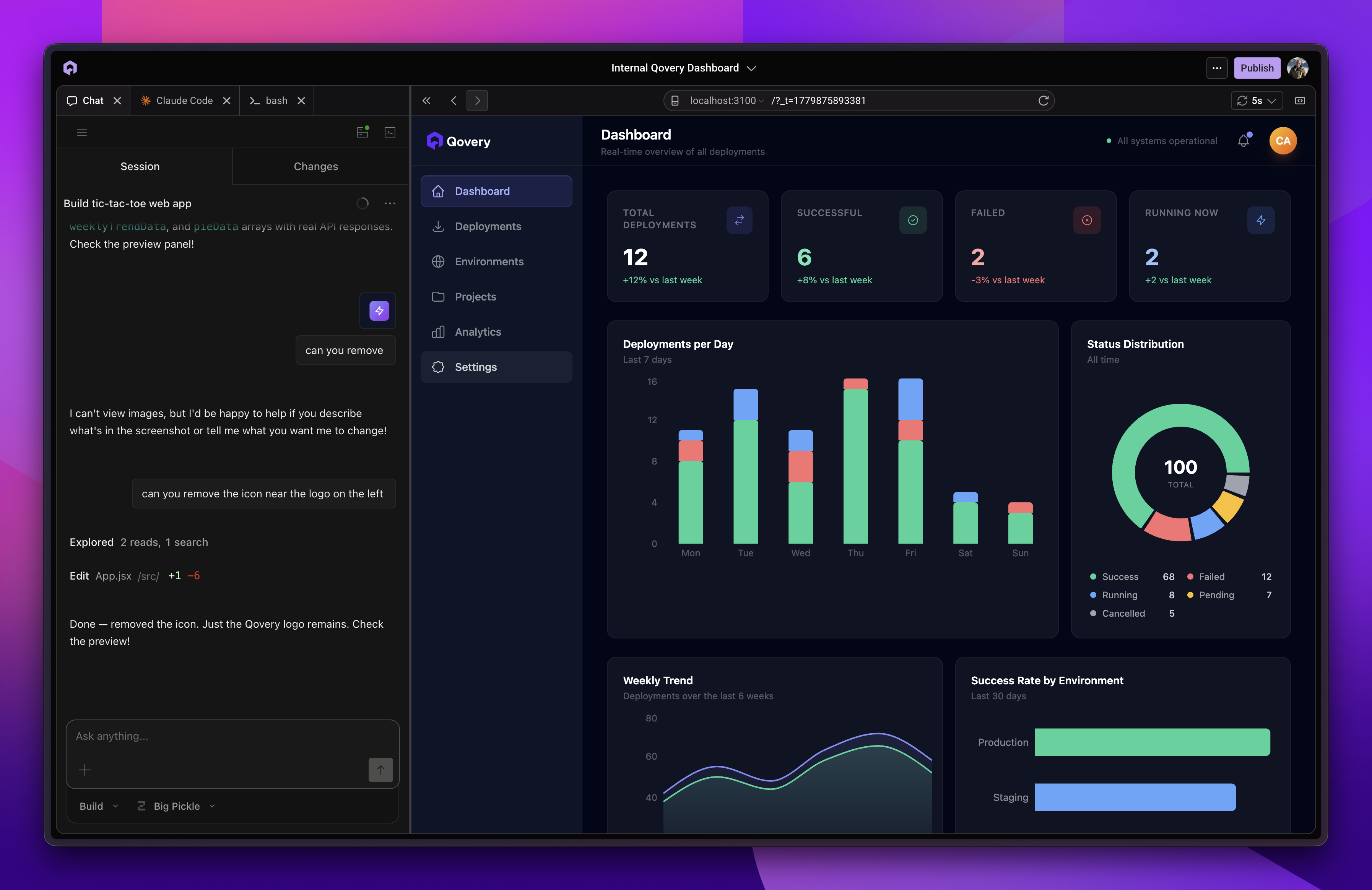 AI Builder Portal workspace editor with Claude Code and live preview